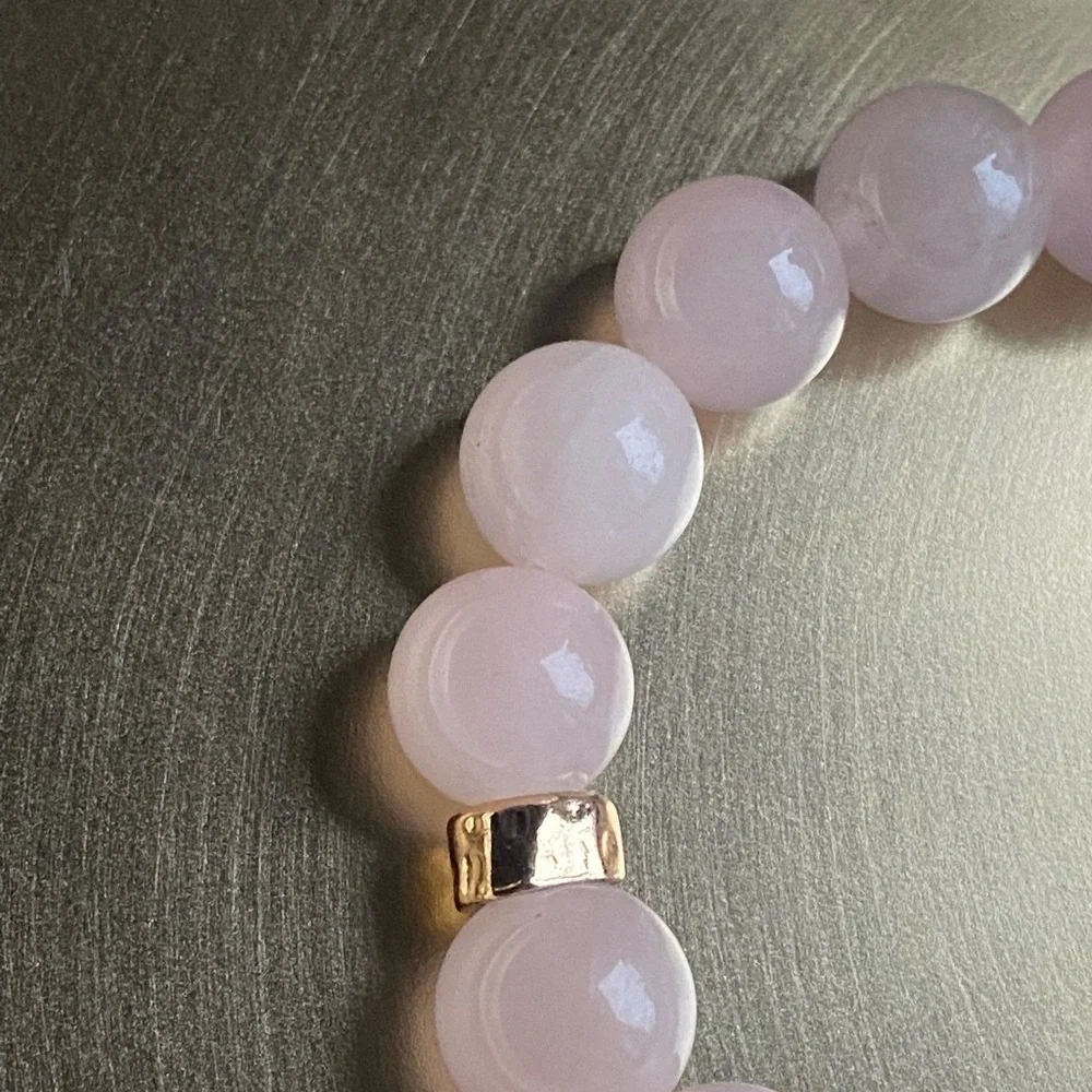 Genuine rose Quartz bracelet with removable flower charm_3